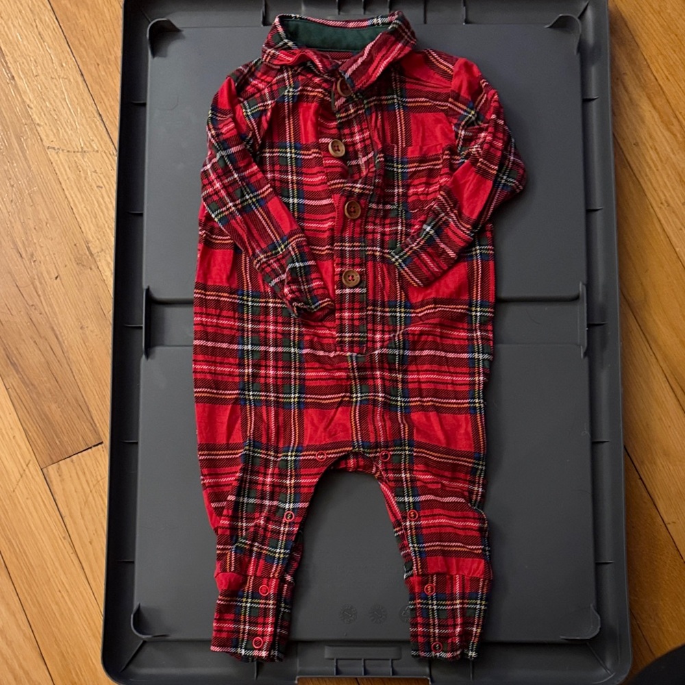 Posh peanut 6-12mo red tartan collard one piece